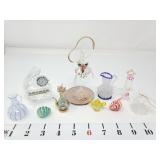 Various Glass Figurines & Crystal Piano Clock