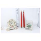 Antique Style Mantle Clock, Music Box & Red
