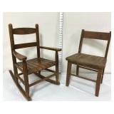 Vintage Childrenï¿½s Wooden Rocker & Chair