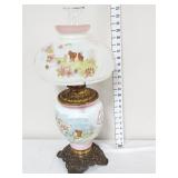 Scenic Milk Glass Oil Lamp (There is a chip on