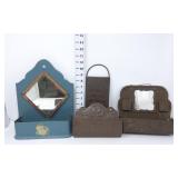 Vintage Shaving Mirror Wall Pockets & Soap Shaver