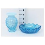 Blue Opalescent Hobnail Bud Vase & Moon & Stars