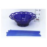 Lattice Rim Colbalt Blue Bowl & (6) Swizzle