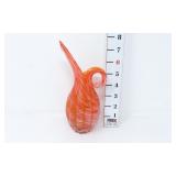 Art Glass Orange & White Swirled Bird Pitcher