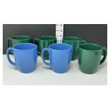 (6) Corelle Stoneware Coffee Mugs - Blue & Green