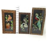 (3) Framed Mexican Feather Craft Art - backs have