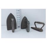 (3) Antique Cast Flat Irons - J.M. No. 6, No.7 &