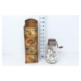 Vintage Sewing Notions Cabinet & Jar of Buttons
