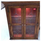 Vintage Lighted Oak China Cabinet w/Leaded Glass