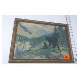 W.J. Wilwerding "Black Bear Family & Man Fishing"