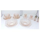 Pink Depression Glass Pairs - Bowls, Teacups,