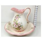 Pink Floral Pitcher & Bowl (There are chips on