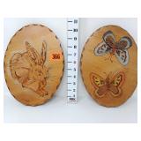 Rabbit & Butterfly Wood burning Plaques