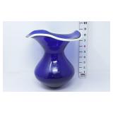 Blue Art Glass Vase w/White Trim