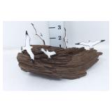 Handcrafted Seagulls on Driftwood Base