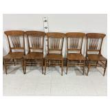 (5) Solid Oak Handcrafted Dining Chairs - One