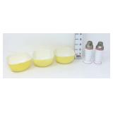 (3) Pyrex Square Hostess Bowls & Art Deco Salt &