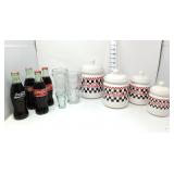 Coca-Cola Canister Set, Mugs, & Bottles (One lid