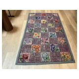 Vintage Checkerboard Botanical Hand-Hooked Rug
