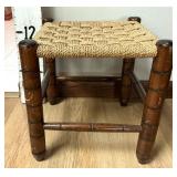 Woven Rope Foot Stool w/Wooden Legs