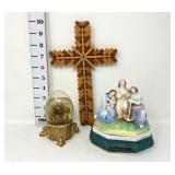 Religious Ceramic Trinket Jar, Cross &