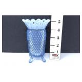 Vintage Blue Opalescent Lattice Footed Vase