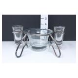 MCM Anchor Hocking Glass Set w/Silver Plate Stand
