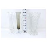 (2) Pedestal Bud & Diamond Point Trumpet Vase
