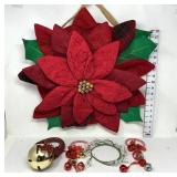 Fabric Poinsettia Wreath & (3) Bells for Doors