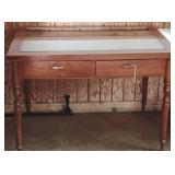 Wooden Display Table w/Glass Top & Drawers