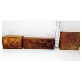 (3) Vintage Pyrography Boxes w/Flowers