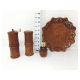 Wooden Salt Pepper, Toothpick & Tray - India