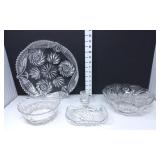 Cut Glass Platter, Relish Dish & Toothpick Holder