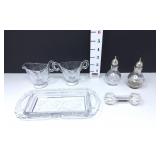 Clear Glass Cream & Sugar, S & P, Knife Rest &