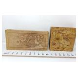 (2) Vintage Pyrography Boxes w/Flowers & Woman