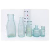 (5) Vintage Aqua Tinted Glass Bottles