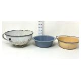Vintage Enamelware Colander & Bowls