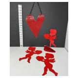 Thick Hanging Metal Heart & Vintage Valentines