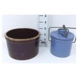 Brown Stoneware Crock & Blue Butter Crock