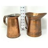 (2) Primitive Copper Milk Pitchers