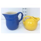 Blue Stoneware Pitcher & Yellow Creamer