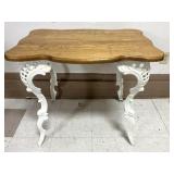 Side table w/Wooden Top & White Painted Metal