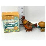 Vintage Russ Wind Up Tin Rooster w/ Box
