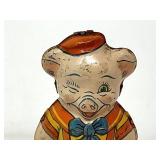 J Chein Tin Litho Wind Up Walking Pig Toy