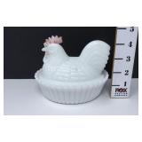 Milk Glass Rooster On Nest