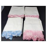 (4) Pillowcase Sets w/Crocheted Edging