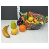 Basket with Wooden & Plastic Fruit