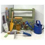 Wooden Painted Garden Caddy w/Gardening Tools