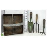 Wooden Garden Tote w/Gardening Tools