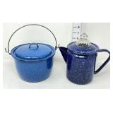 Vintage Enamelware Coffee Percolator & Pot
